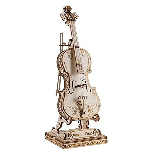 ROBOTIME Kids Wood Craft Building Kits 3D Wooden Puzzle Toy DIY Cello Model Kits to Build Brain Teaser Toys for Girls