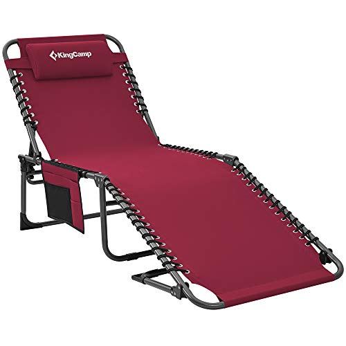 KingCamp Adjustable 4-Position Heavy Duty Folding Chaise Lounge Chair with Pillow Pocket, Portable Great for Outdoor Patio Lawn Beach Pool Sunbathing, Supports 265lbs
