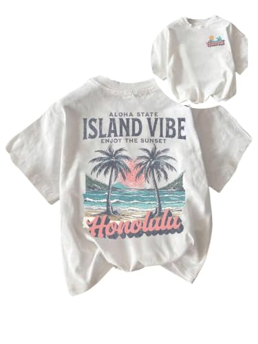 SOLY HUX Womens Hawaiian Beach T Shirts Tropical Graphic Tess Short Sleeve Tops Vacation Clothes White Graphic Medium