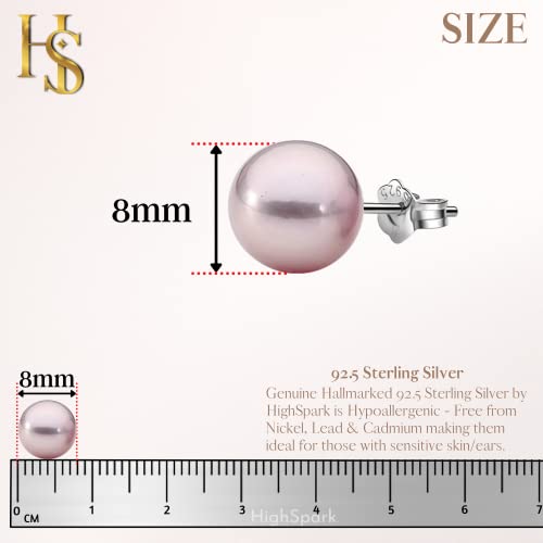 Image of HIGHSPARK 925 Silver Classic Pearl Earrings for Women | 92.5 Sterling Silver & Brilliant Lustre Pearls | Lovely Gift for Women