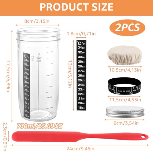 WOPPLXY 2er Sauerteig Starter Set, 730ml Sauerteig Glas mit Spatel & Cloth Cover, Sourdough Starter Kit