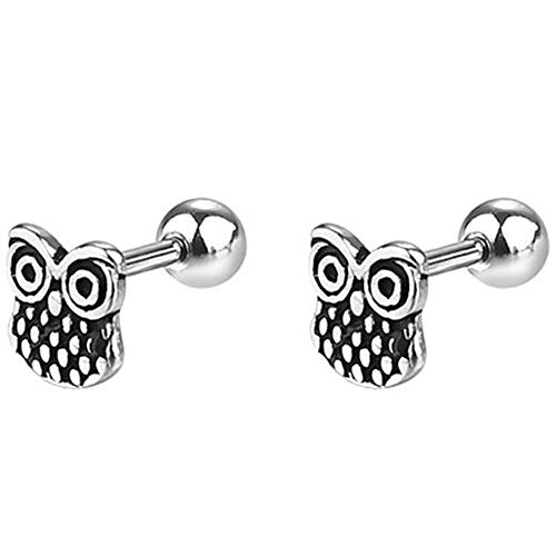 Stainless Steel Retro Vintage Owl Bird Cocktail Party Stud Earrings