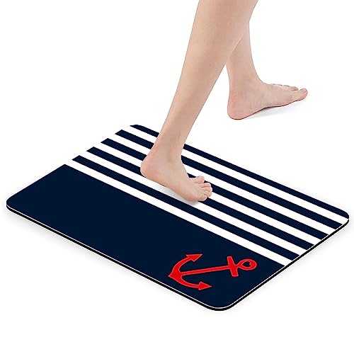 YISUMEI Nautical Stripe Anchor Bathroom Mat, Non-Slip Super Absorption Bath Carpet with Rubber Backing - Image 3