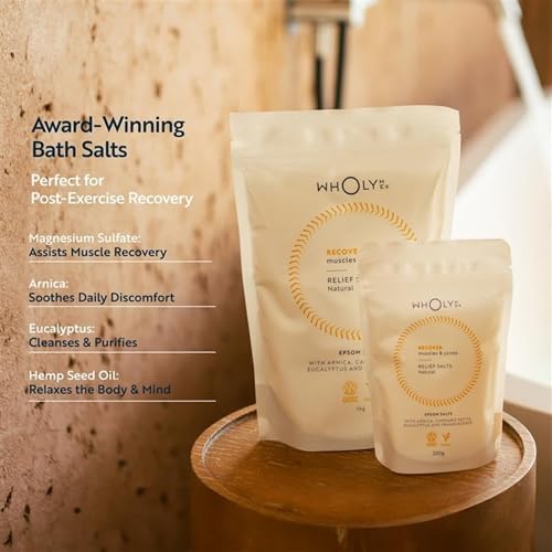 WholyMe Epsom Salt Bath Salts - Natural Bath Soak for Muscle and Joint Recovery with Arnica, Frankincense and Eucalyptus Essential Oil - Post Workout and Relaxation - Organic & Made in UK- 1Kg - Image 4
