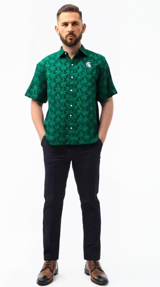 Wes and Willy Mens College Palm Tree Button Up Hawaiian Shirt - Image 2