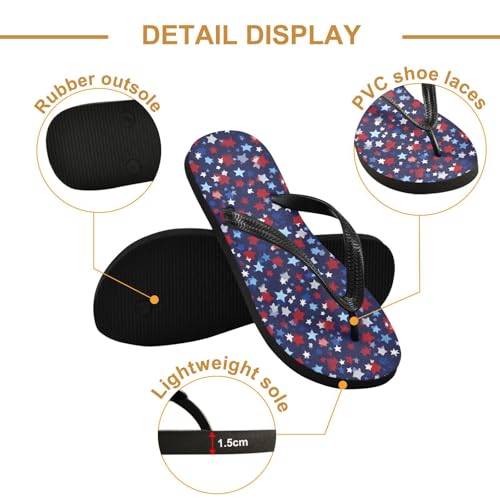 ALAZA Red Blue Star Pattern Flip Flops for Women Fashion Beach Slippers Comfort Mens Flip Flops Non-Slip Rubber Shower Slippers Sandal for Hotel Travel Sport,XS3