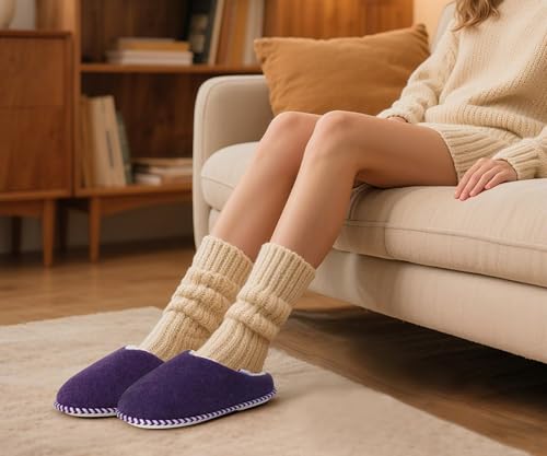 Image of KuaiLu Womens Supportive Memory Foam Slippers Felt Fuzzy Lined Heel Cushion Lightweight House Shoes for Indoor Outdoor
