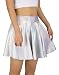 HDE Women's Shiny Liquid Metallic Holographic Pleated Flared Mini Skater Skirt (Holographic, Small)