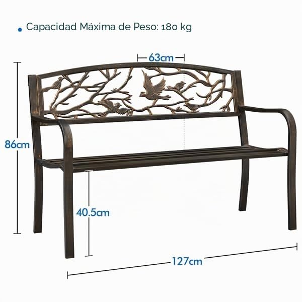 Yaheetech Banco de Jardín de 2-3 Plazas Diseño Parque Clásico Patio Terraza Exterior Asiento Estable 127x52x86 cm Bronce