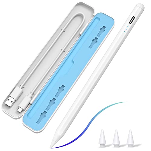 Stylet Pen pour Apple iPad Pencil (2018-2022) avec étui, pour iPad Pro 11/12.9 (3e/4e/5e/6e), Air 3/4/5, Mini 5/6, iPad 6e/7e/8e/9e/10e Génération, Rejet de Paume, Fonction d'inclinaison, Magnétique
