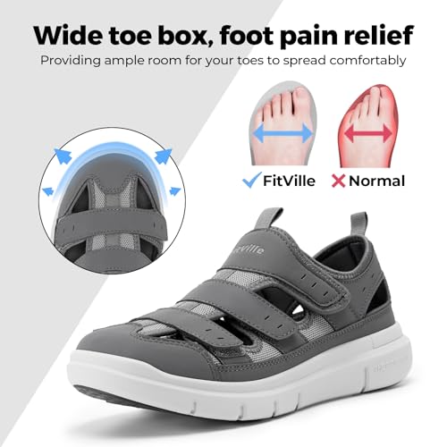 Image of FitVille Diabetic Sandals for Men Wide Width with Arch Support Comfortable Mens Diabetic Sandals Fully Adjustable Straps Lightweight