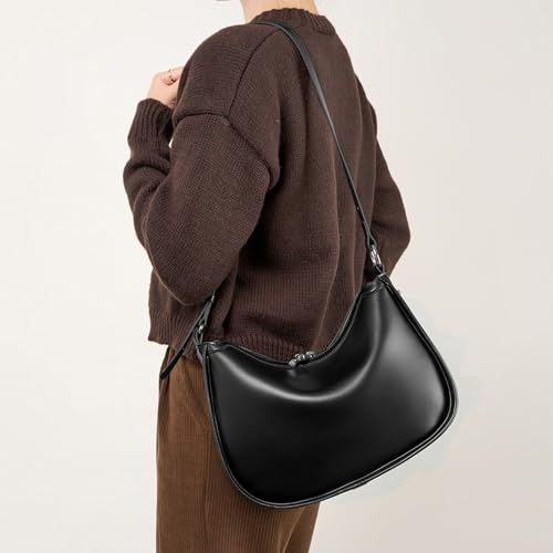 Image of MFFOR Genuine Leather Crescent Bags for Women, Half Moon Clutch Purses | Designer handbag, 12*3*10inch, Soft leather, Adjustable strap, Zipper closure
