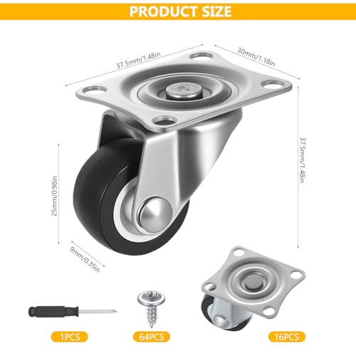 16 Stück 25mm Mini Rrollen für Möbelrollen Kleine Möbel Rollen, Schwerlastrollen Kleine Lenkrollen, 360 Grad Transportrollen Räder Gummirollen, Laufrollen für Tischrollen Möbel Kabinett Radrollen