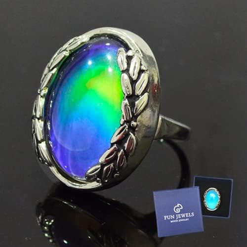 Antique Silver Color Plating Multi Color Change Oval Stone Leaf Statement Mood Ring Size 6-10 For Women - Image 9