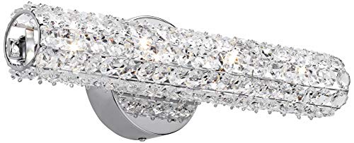 Possini Euro Design Divina Modern Wall Light Chrome Silver Hardwired 16 1/2" Wide Light Bar Fixture Mounted Clear Crystal Cylinder Shade For Bathroom Vanity Mirror House Home Hallway Room Decor #TOP6