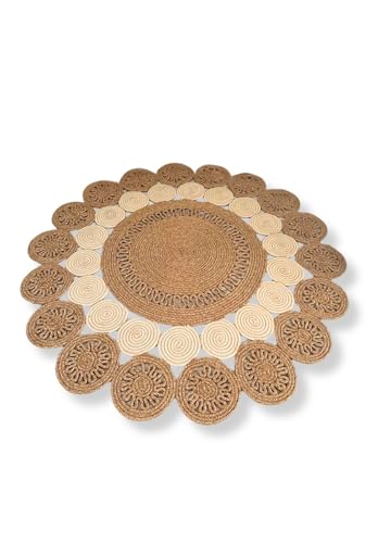 Doğal Jüt Kilim Moderin Görünümlü Salon Örtüsü Paspas Halı Banyo Mutfak Halısı Yatak Odası Veranda Balkon Teras Alanları için İki Taraflı Kilim Halı (Hasır-Bej, 90 X 90 CM)