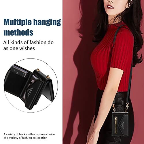 Furiet Compatible with Samsung Galaxy Z Flip 5 5G 2023 Wallet Case with Credit Card Holder and Shoulder Strap Zipper Flip Wallet Leather Phone Cover for ZFlip5 Z5 Flip5 5Z Flip5case Black