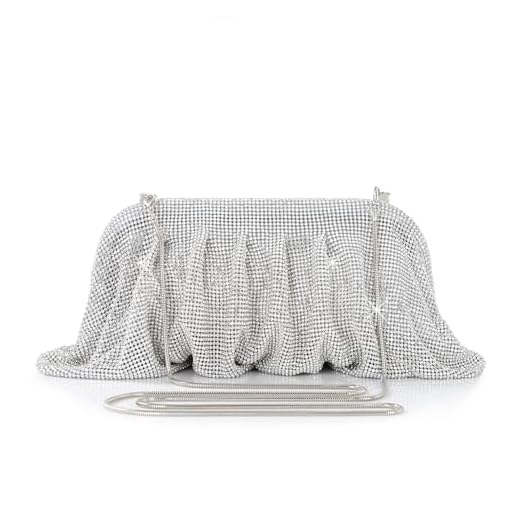 Coucoland Bolsa feminina com strass – Bolsa clutch noturna brilhante com glitter e strass para festa de casamento, Prata, One Size