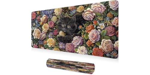 Tapis de souris gamer XXL à bords cousus et base antidérapante rose