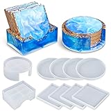LET'S RESIN Silicone Coaster Molds, Resin Coaster Mold Kit with 10pcs Square and Round Coaster Molds...