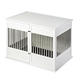 New Age Pet ECOFLEX Horizon Dog Crate & End Table, Modern Slatted Indoor Dog Kennel for Medium, Large & XL Dogs, Durable Composite, Antique White, X-Large