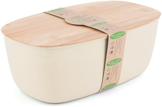 Fiber Bread Bin with Bamboo Board Lid, White
