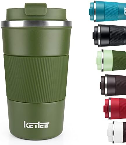 KETIEE Kubek Termiczny,380ml Kubek Podróżny ze Stali Nierdzewnej,Kubek do Kawy Wielokrotnego Użytku,Filiżanka kawy z Podwójnymi Ściankami,Podróżny Kubek Samochodowy Kubek Podróżny do Kawy,Niebieski