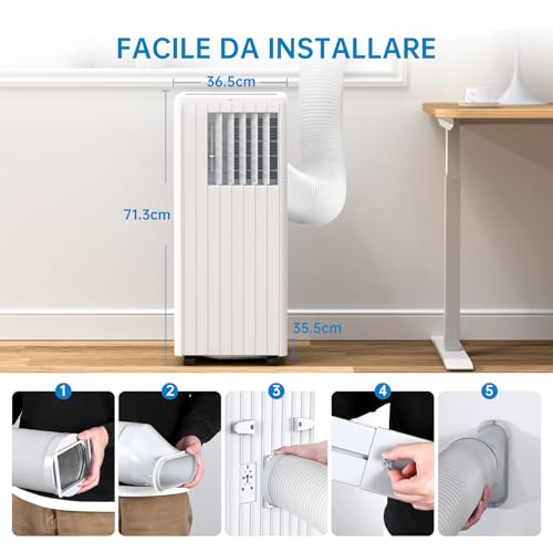 JustSmart Aire Acondicionado Portátil 9000 BTUs/H, Aire Acondicionado Silencioso 3 en 1, Deshumidificación 42 L/Día, Ventilador, Refrigeración, Temporizador 24 H, Modo de Sueño, Mando a Distancia - imagen 6