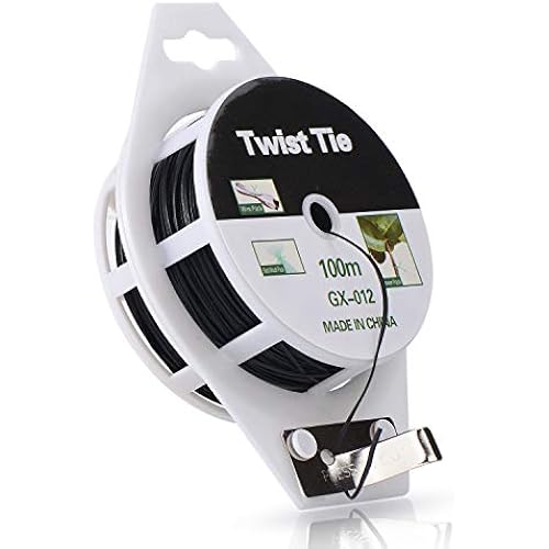 328ft (100m) Twist Ties, Plant Ties for Vines Garden Wire with Cutter for Gardening Home Office, Multi-Function Black Plastic Coated Wire