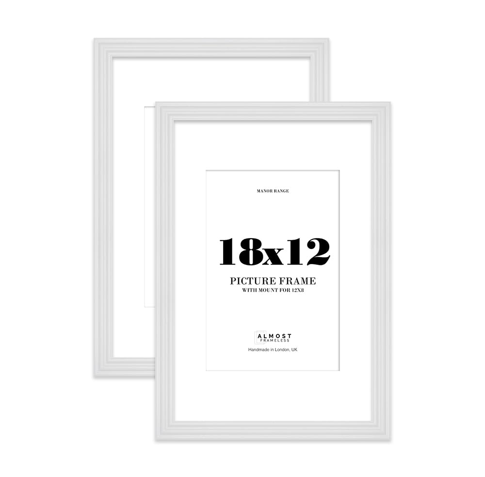 18x12" White Picture Frame - 18x12" Frame with 12x8" Mount for 18x12"/12x8" Pictures Art Deco Style Wall Art, 2 Pack
