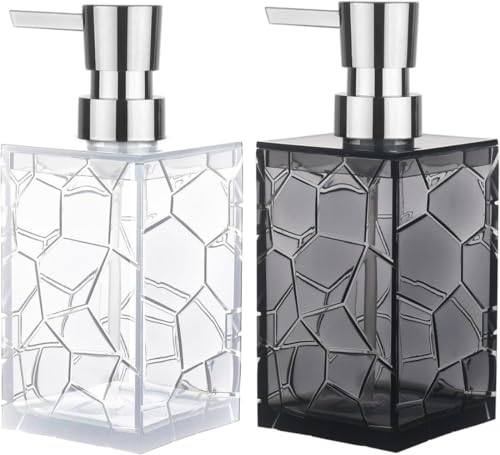 Zxylerソープディスペンサー 2 個セット 320ml アクリル製割れにくい 透ける角型 オシャレシャンプー詰め替えボトル シャンプー容器 洗面台・お風呂・キッチン多用途使用