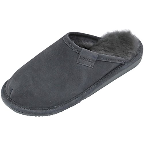 Hollert Damen Lammfell Hausschuhe Frau Holle GRAU Pantoffeln Puschen 100% Merino Lammfell Echtleder für Wohlgefühl - warm, atmungsaktiv Schuhgröße EUR 38