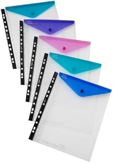 Snopake A4 High Capacity Polyfile RingBinder Popper Wallet, Portrait  Clear with Electra Assorted Flap [Pack of 5] Ref: 15695
