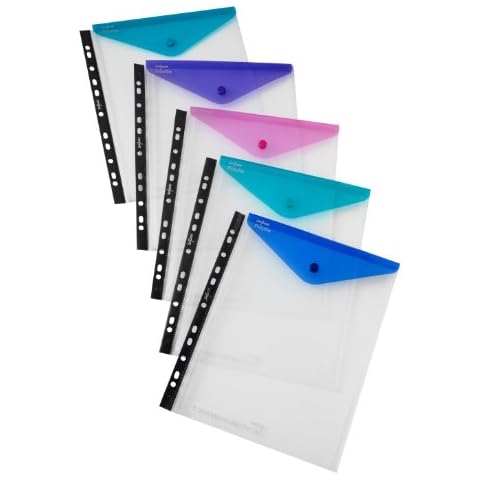 Snopake A4 High Capacity Polyfile RingBinder Popper Wallet, Portrait – Clear with Electra Assorted Flap [Pack of 5] Ref: 15695 Cover