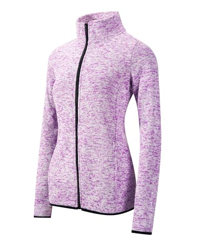 Image of Dolcevida Women's Long Sleeve Sweater Fleece Zip Up Speckled Jacket with Pockets