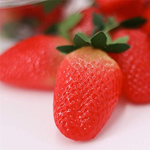 Image of Ulalaza 12Pcs Fake Strawberry Artificial Fruits Model Lifelike Big Red Strawberry Party Decoration Desk Ornament