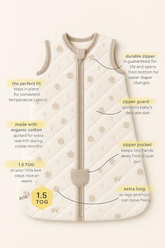 Image of TuddyBuddy Baby Cotton Wearable Quilted Sleeping Bag Blanket 1.5 Tog with 1 Way Zipper Closure | Ideal for Babies & Kids Hypoallergenic Fabrics | (Violets AOP, 12-18 Months)
