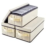 HATTERTOP CD Storage Box Set of 3, DVD Storage Case 14.2 x 6.3 x 5.5 Inch CD Case Storage with Lids