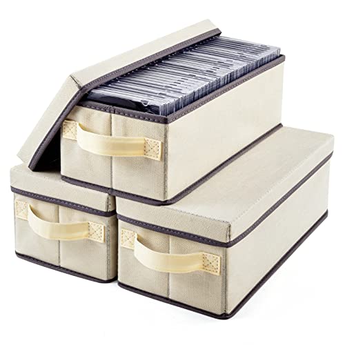 Hattertop Cd Storage Box Set Of 3, Dvd Storage Case 14.2 X 6.3 X 5.5 Inch Cd Case Storage With Lids & Handles To Store Up To 165 Discs For Car Travel Home - Beige #TOP25