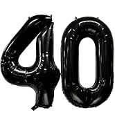 FIROMI 40 Number Balloons Black Big Giant Jumbo Mylar Foil 40 Balloon Numbers for 40th Birthday P...