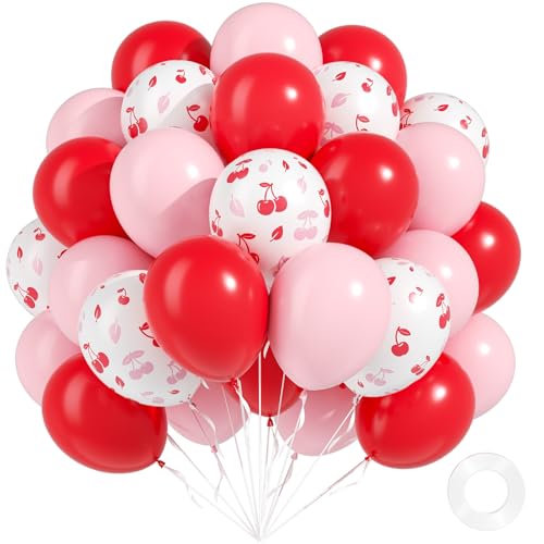 Cherry Balloons 60pcs 12inch Pink and Red Balloons with White Print Balloon for Baby Shower Birthday Party Decorations