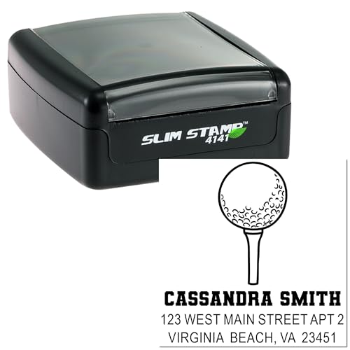 Image of Golf Tee Design Tee Monogram, Address Rubber Stamp with Ink, Custom Made to Order, Standard 1-5 /8 Square Wood Handle, for Enthusiasts and Small Business Owners, Unique
