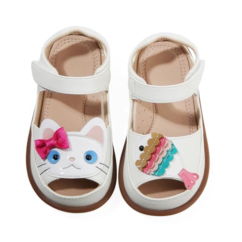 Image of Toddler Girl Sandals with Flower, Breathable Leather kids Closed Toe Sandals, Soft Rubber Non-Slip Summer Shoes for Little Girls 2-7 Years