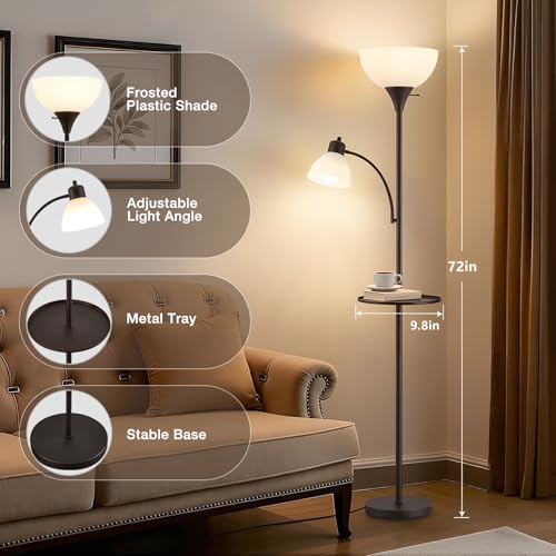 Image of 72 inch Floor Lamp with Table, Adjustable Reading Lights, Torchiere Floor Lamps | Modern for Living Room, Bedroom, Office, Brown【Bulb not included】