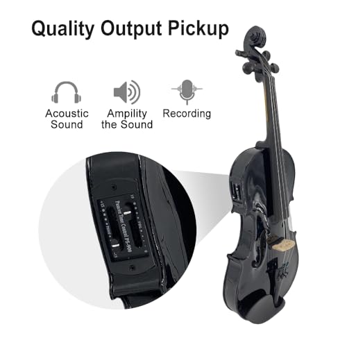 Image of Electric Violin 4 /4 full Size 4 string Acoustic Violin Spruce Maple Ebony Wood with Case, Bow Handmade for Beginners, Students, Professionals (Black)