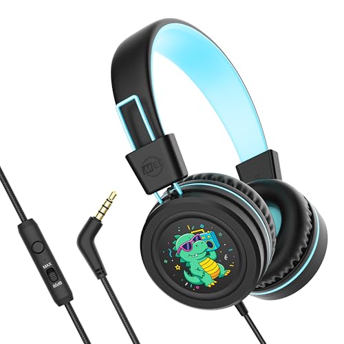 Image of MEE audio KidJamz KJ55 Wired Children's Headphones with 3.5mm Plug, Colorful Graphics, Volume Limiter & Microphone, Adjustable On-Ear Kids Headset for Online Learning /School /Travel /Tablet (Black)