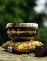 Tibetan Singing Bowl Set Bronze - Master Healing Grade - With Tibetan Thangka Art - Pure Tone By HIMALAYAN BAZAAR (Black & Yellow) — image 7