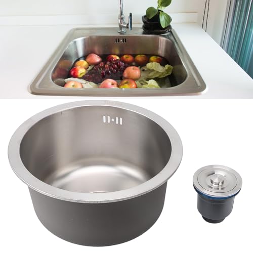 Barspüle aus Edelstahl 304, Gebürstetes Einzelbecken-Küchenspülbecken, 36 Cm Unterbau, Rostfreies Rundes Spülbecken, Anti-Überlauf, Ideal für Küche und Bar