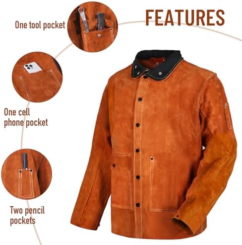 Amazon.co.jp: [QeeLink] レザー溶接作業ジャケット溶接防護服 難燃性