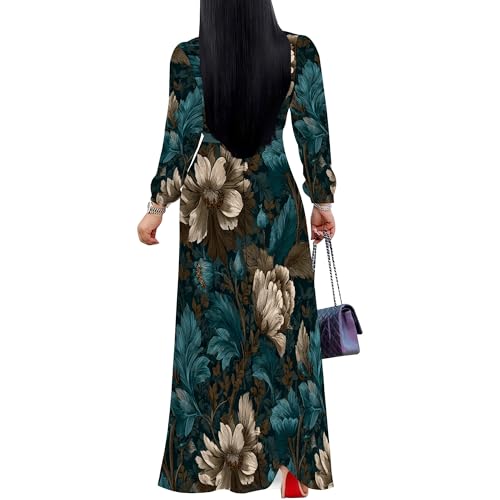 Image of PinkPatty Women's Print Maxi Dresses 3 /4 Sleeve Flowy Long Dress V Neck Wrap Tie Waist Sundress